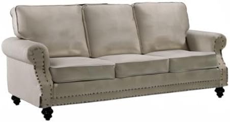 Lotus Mid Century Modern Velvet Upholstered Living Room Rolled Arms, Sofa, Beige