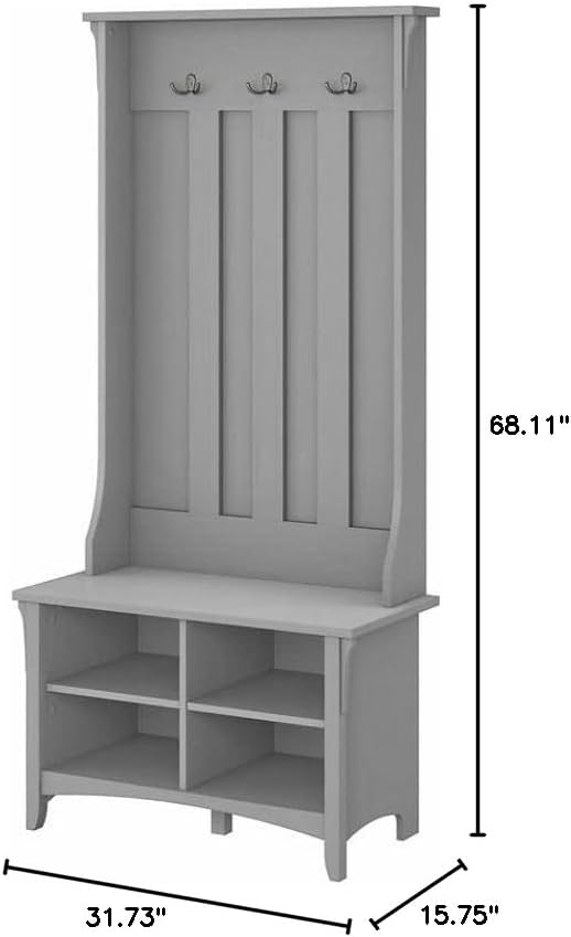 Bush Furniture Salinas Hall Tree with Shoe Storage Bench in Cape Cod Gray - Image 6