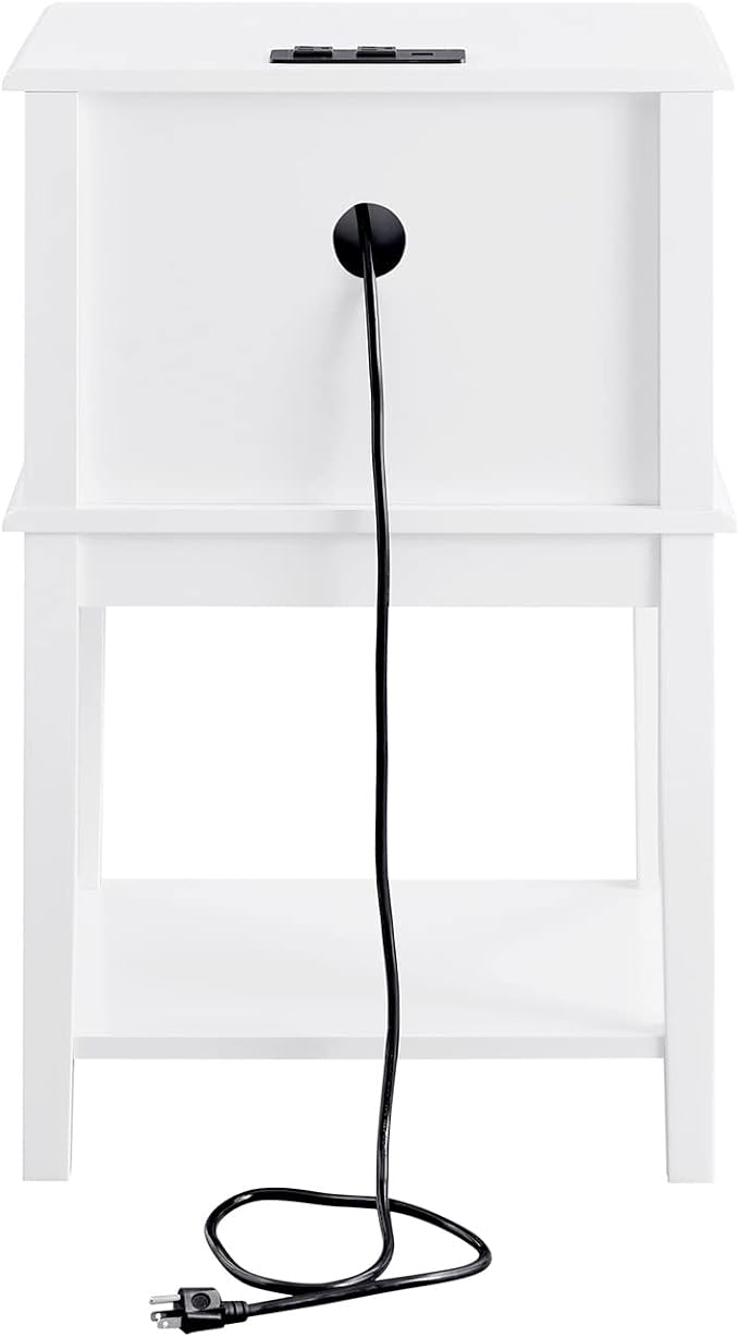 conifferism White Nightstand with Charging Station 28 inches Tall for Bedroom, Sofa Side Table with 2 Drawers,Large End Table with USB Ports,Modern Bedside Table for Home Living Room - Image 8