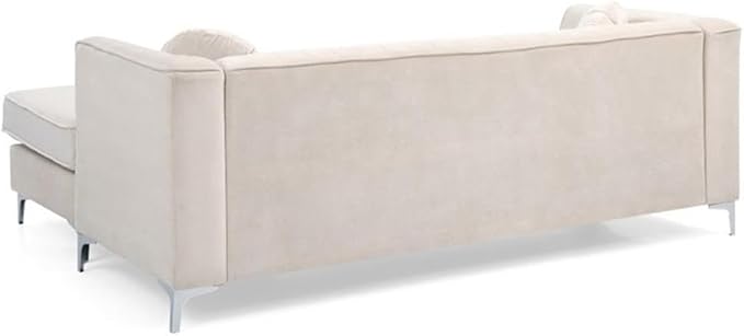 Glory Furniture Delray Velvet Sofa Chaise in Ivory