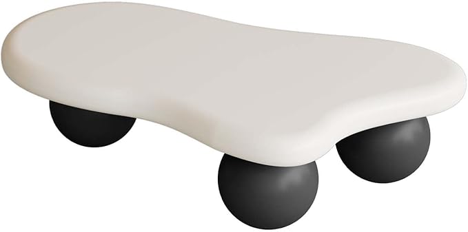 47" Modern Coffee Table Cloud Shape Low Center Table Cute Irregular Indoor Tea Table with 3 Ball Legs for Living Room Small Space