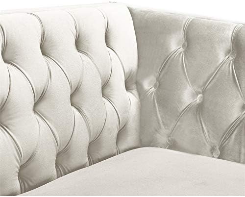 Meridian Furniture 652Cream-L Michelle Collection Modern | Contemporary Loveseat with Deep Button Tufting, Gold Nailhead Trim and Sturdy Gold Iron Legs, Cream Velvet, 66" W x 34" D x 30" H