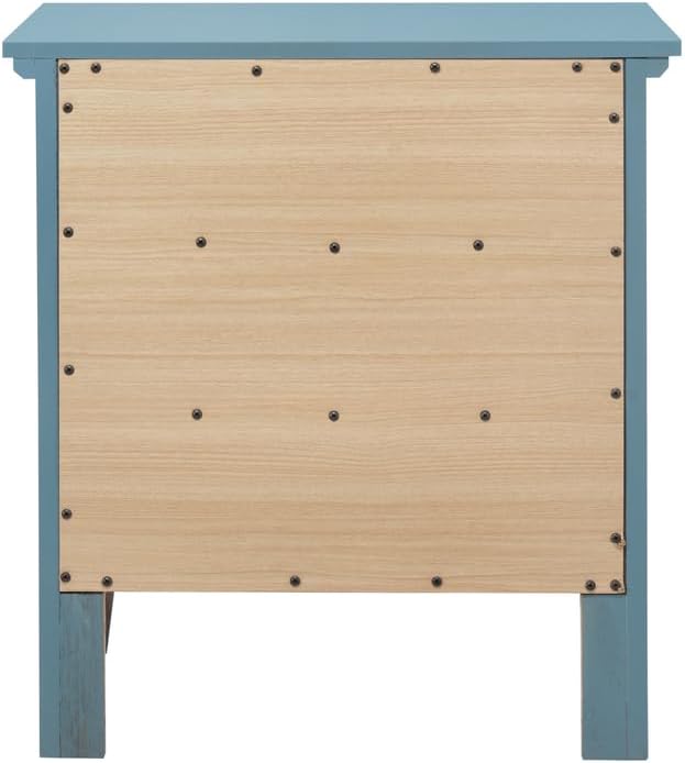 HomeStock Old World Charm Nightstand - Dovetailed Drawers for Bedroom Storage, Stylish Nickel Hardware, Painted Nightstand, Floor Mountable Teal/3 Drawer - Image 6