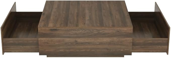 43 Inch Large Square Coffee Table with Storage,Modern Wooden Coffee Tables with 2 Drawers Storage for Living Room,Mid Century Tea Table/Aesthetic Coffee Table Center Table for Home Office(Walnut)