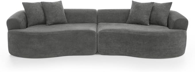 Curved Boneless Sofa Couches 4-Seat Tight Backrest Couch for Living Room Bedroom, Boneless Cloud Sofa with 4 Pillows, Floor Sofa in A Box No Assembly Required