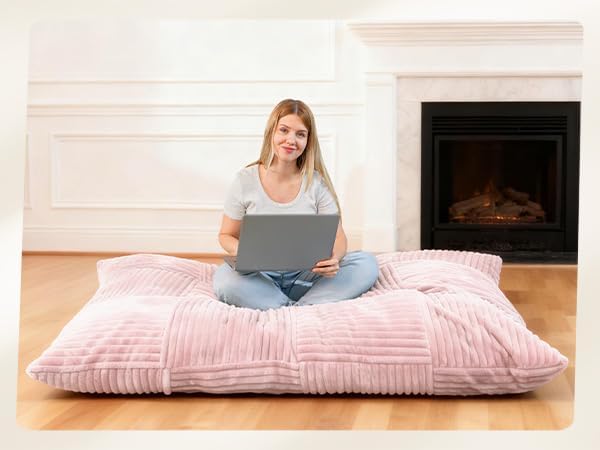 HOMRELEXA Giant Bean Bag Chair, 3-in-1 Convertible Bean Bag Floor Cushion with Washable Cover,Beanbag Chairs for Adult, Living Room, Bedroom, Pink