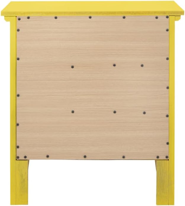 HomeStock Old World Charm Nightstand - Dovetailed Drawers for Bedroom Storage, Stylish Nickel Hardware, Painted Nightstand, Floor Mountable Yellow/3 Drawer - Image 5