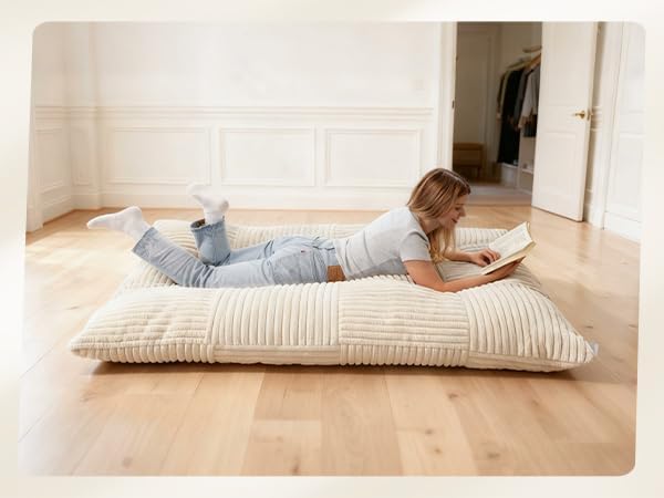 HOMRELEXA Giant Bean Bag Chair, 3-in-1 Convertible Bean Bag Floor Cushion with Washable Cover,Beanbag Chairs for Adult, Living Room, Bedroom, Cream