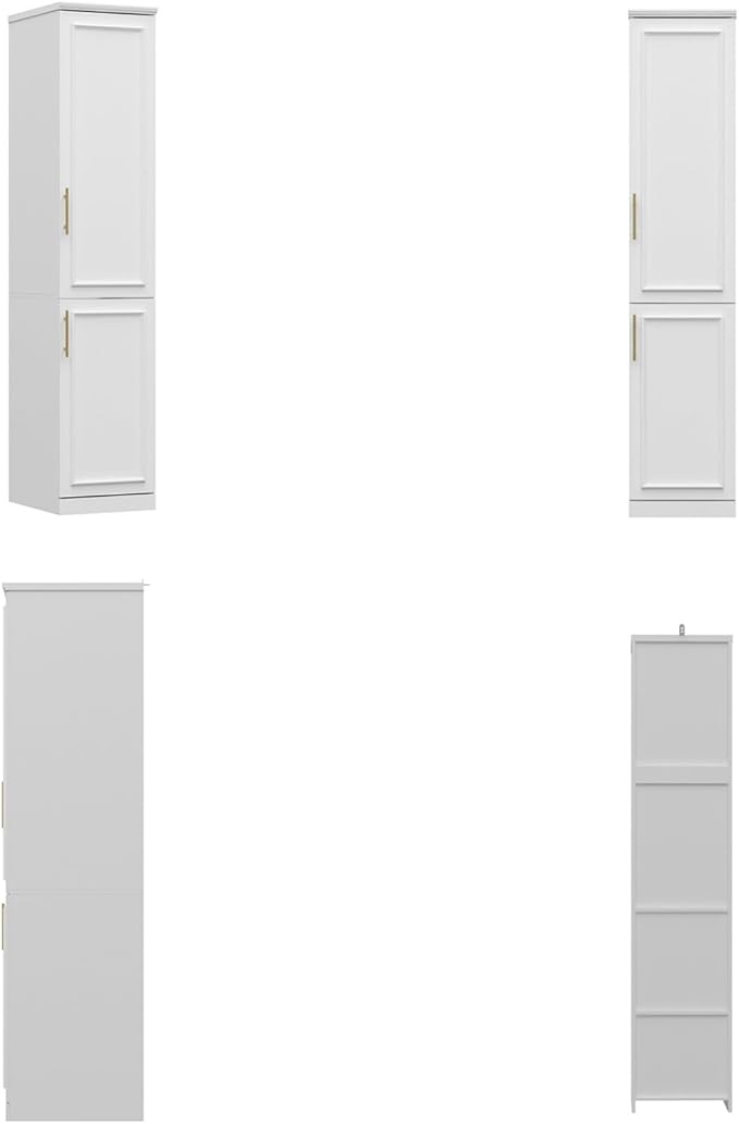 FUFU&GAGA Narrow Wardrobe Closet with 2 Doors, Modern White Bedroom Armoire with Gold Handles, Modern Clothes Storage Cabinet with Shelves, Hanging Rod, 15.7”W x 19.3”D x 74.8”H
