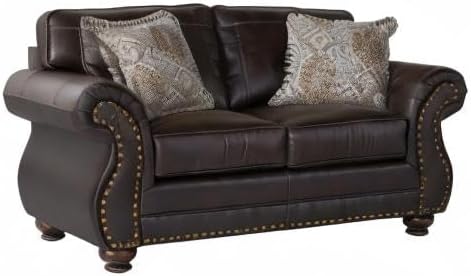 Leinster Faux Leather Loveseat with Antique Bronze Nailheads