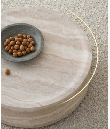 35.43" Round Coffee Table in Faux Marble, Stone Coffee Table, Modern Fiberglass Drum Table, Center Table for Living Room, No Assembly.