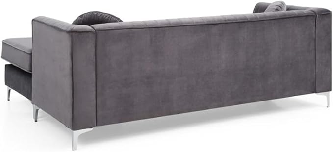 Glory Furniture Delray Velvet Sofa Chaise in Gray