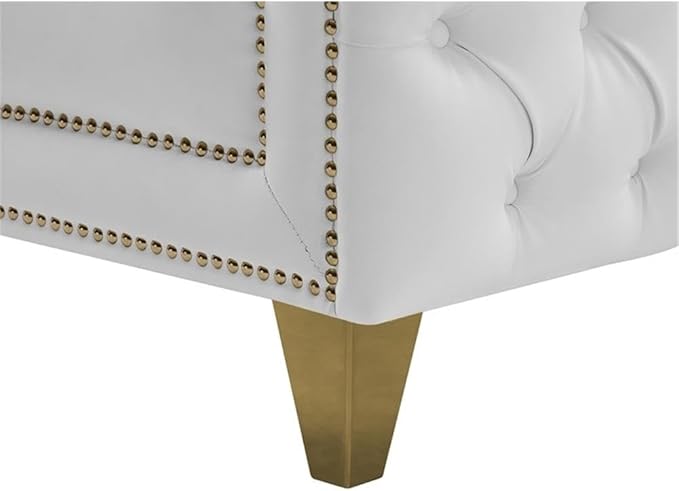 Meridian Furniture 651White-S Michelle Collection Modern | Contemporary Sofa with Deep Button Tufting, Gold Nailhead Trim and Sturdy Gold Iron Legs, White Vegan Leather, 90" W x 34" D x 30" H