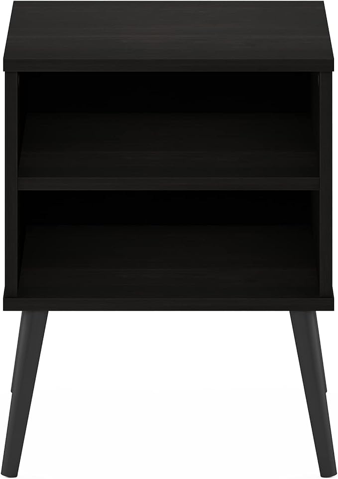 Furinno Claude Side Table, 2-Tier Square Mid-Century End Table with Wooden Legs, Open Shelf Night Stand, Bedside Table, for Living Room, Bedroom, Espresso