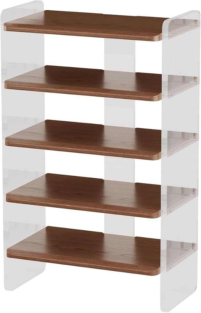 Shoe Rack for Entryway, Solid Wood and Acrylic Structure Shoe Stand, 5-Tier Modern Shoe Shelf, Ideal for Small Spaces, Living Room and Walk-in Closet - Image 9