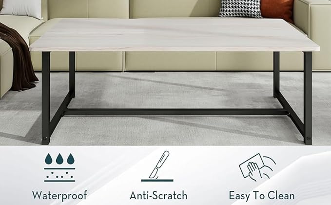 35.4" Rectangular Coffee Table for Living Room, Modern Industrial Style Coffee Table Center Table with Metal Frame for Small Space, Apartment, Office, Easy Assembly, Teak Oak