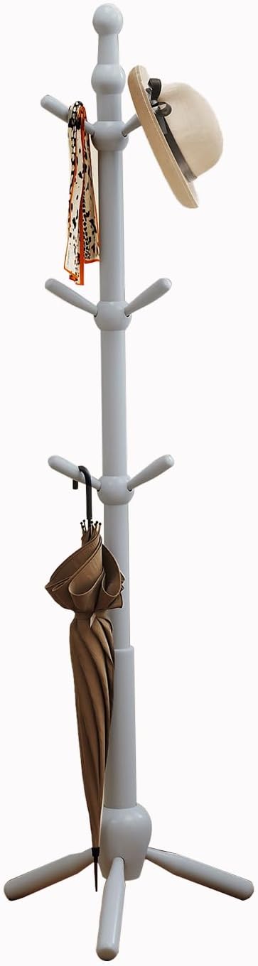 Solid Wood Coat Rack Stand, Vintage Heavy Duty Coat Hanger Stand with 9 Hooks, 3 Adjustable Size Sturdy Coat Tree for Living Room, Entryway, Office, Hallway, Grey - Image 7