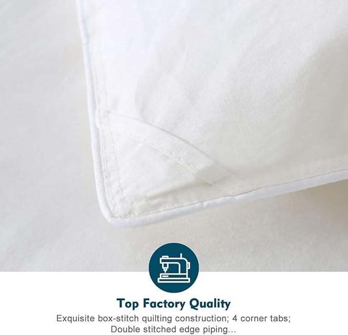 Feathers Down Comforter King - Organic Cotton Quilted Medium Warm All Seasons Duvet Insert or Stand-Alone Comforter (106x90, Ivory White)
