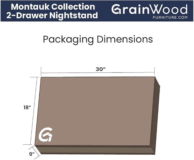 Grain Wood Furniture Montauk 2-Drawer Bedside Nightstand, Solid Wood with Rustic Walnut Finish - Image 6