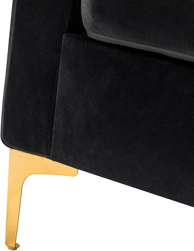 HULALA HOME Velvet Accent Club Chair, Modern Velvet Armchair Upholstered Accent Club Chair with Gold Metal Legs Mid-Century Barrel Leisure Comfy Reading Armchair, Black