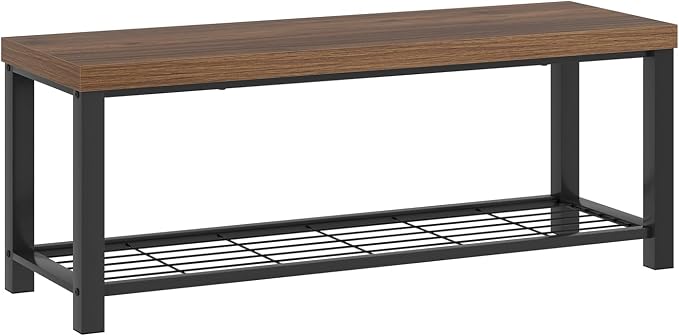 FOLUBAN Shoe Bench, Modern Wood and Metal Storage Bench for Entryway Hallway, Industrial Indoor Bedroom Bench Seat for Living Room, Mudroom, Rustic Walnut, 47 Inch - Image 9