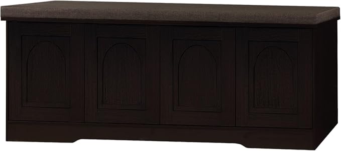 DINZI LVJ Shoe Bench, Entryway Storage Bench with Doors, Cushion, 2-Tier Shoe Rack with 8-Cubby, 47.2”L x 13.8”W Shoe Organizer Cabinet, Adjustable Shelf, Living Room, Bedroom, Espresso - Image 9