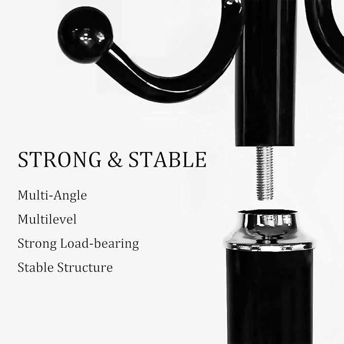 Kertnic Metal Coat Rack Stand with Natural Marble Base, Free Standing Hall Tree with 12 Hooks for Hanging Scarf, Bag, Jacket, Home Entry-way Hat Hanger Organizer (Black) - Image 9