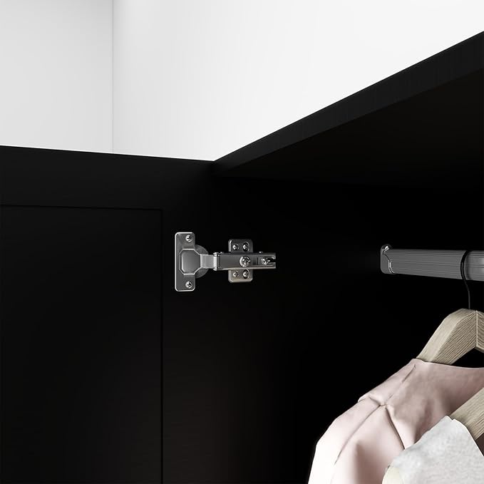 Armoire Wardrobe Closet with 4 Doors, Tall Wooden Armoire Wardrobe Closet with 2 Drawers and 2 Hanging Rods, Armoires and Wardrobes, Clothes Storage Organization for Bedroom Black