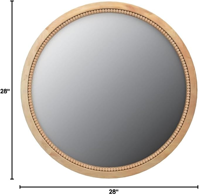 sawsile Round Wood Mirror,28 inch Circle Rustic Farmhouse Natural Wooden Frame Boho Beads Wall Mirror for Bathroom,Living Room,Bedroom or Entryway - Image 8