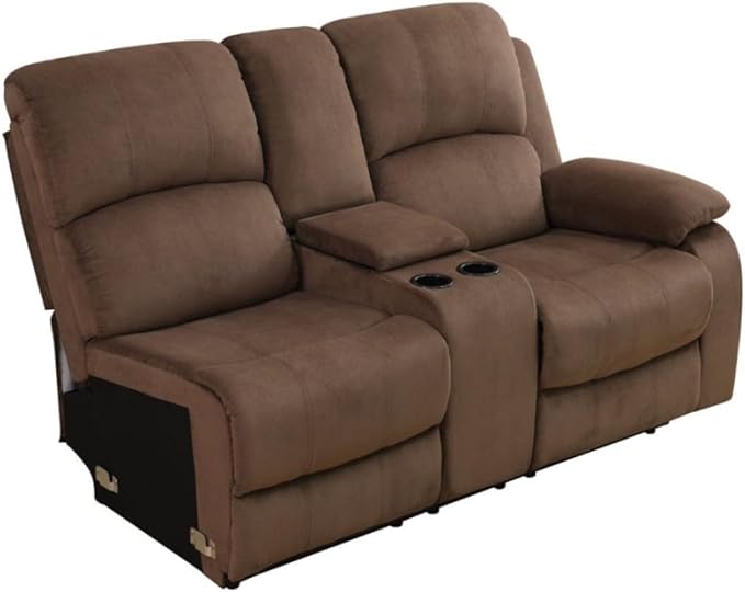 Reclining Sectional Sofa Set, L Shaped Recliner Couch with Cup Holder and Storage Console for Home Theater & Living Room, Brown