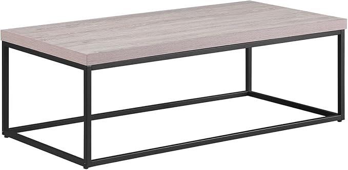 CENSI 47" Industrial Coffee Table, Rustic Grey French Oak Finish, Extra Thick 1.6" Wood Top, Sturdy Metal Frame, Modern Farmhouse Rectangular Cocktail Center Table for Living Room, Easy Assembly
