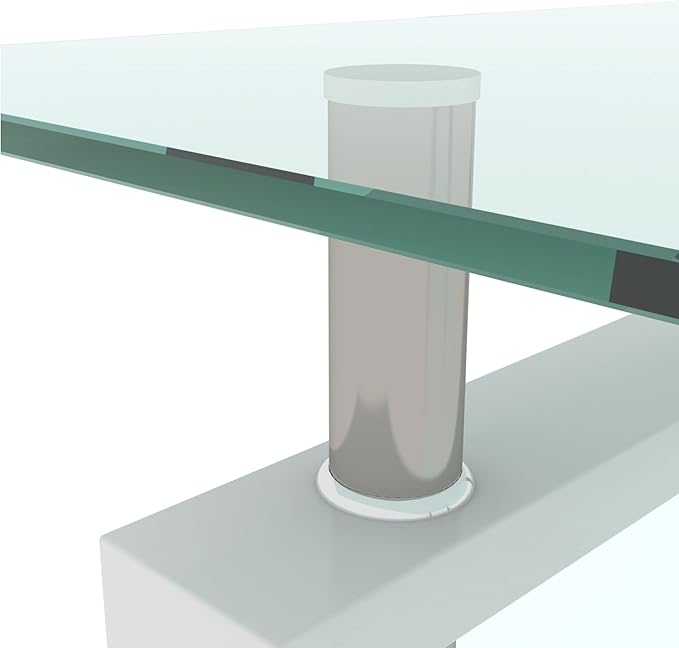 Rectangle Glass Coffee Table, Clear Coffee Table Modern Side Center Tables Furniture for Living Room,White