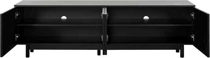 ON-TREND Graceful TV Stand with Arch Cabinets for TVs Up to 78'', Minimalist Entertainment Center with Solid Wood Legs, Practical Media Console with Adjustable Shelves for Living Room, Black - Image 9