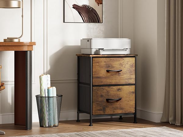 WLIVE Night Stand Set of 2, Small Dresser with 2 Drawers & Wooden Top, Nightstand with Fabric Bins, Bedside Table End Table for Bedroom, Closet, Entryway, College Dorm, Rustic Brown - Image 9