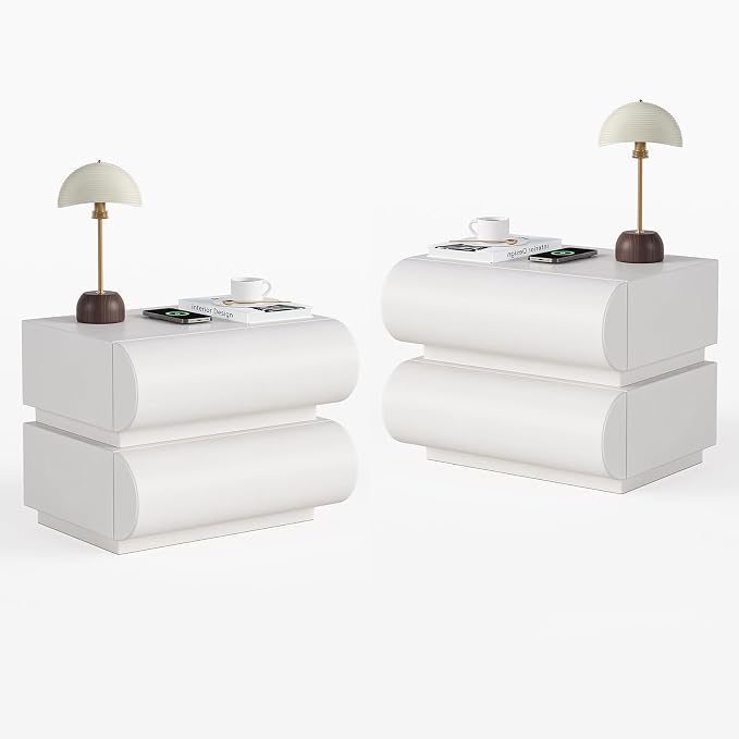 homary Smart Nightstands Set of 2 with Wireless Charging Station, USB & Type-C Ports, Faux Leather White Night Stands Modern Bedside Tables for Bedroom Storage, Fully Assembled - Image 9