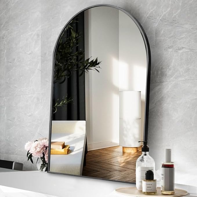 Rowjut Arched Wall Mirror 30"x20"Window Mirrors, Decorative Wall & Iron Framed Bathroom Mirror, Arched Top Wall Mirrors for Entryway. Living Room, Bedroom, Fireplace .(Black - Image 9