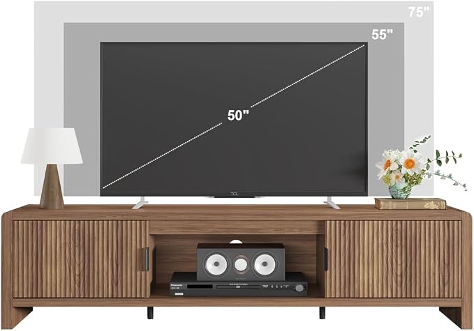 FATORRI TV Stand for 75/65/55 Inch TVs, Farmhouse Entertainment Center with Storage, Wood Waveform Fluted-Door Television Media Console for Living Room,Bedroom (63" W, Walnut) - Image 9