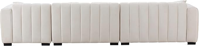 KEIKI 139" L-Shape Velvet Modular Sectional Sofa with Right Chaise Lounge, Modern Style Upholstered Oversized Reversible 3-Seater Channel Tufted Couch, Easy Assembly, for Apartment, Living Room, Beige