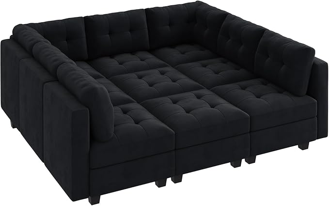 HONBAY Sectional Couch with Storage, Modular Sectional Sofa, Velvet Couches for Living Room, Black