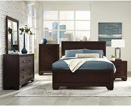 BOWERY HILL 4 Piece King Panel Bedroom Set, Dark Cocoa Finish, Includes Bed, Nightstand, Dresser, Mirror, Sturdy Panel Construction, Clean Lines, Classic Style Bedroom Furniture for Master or Guest