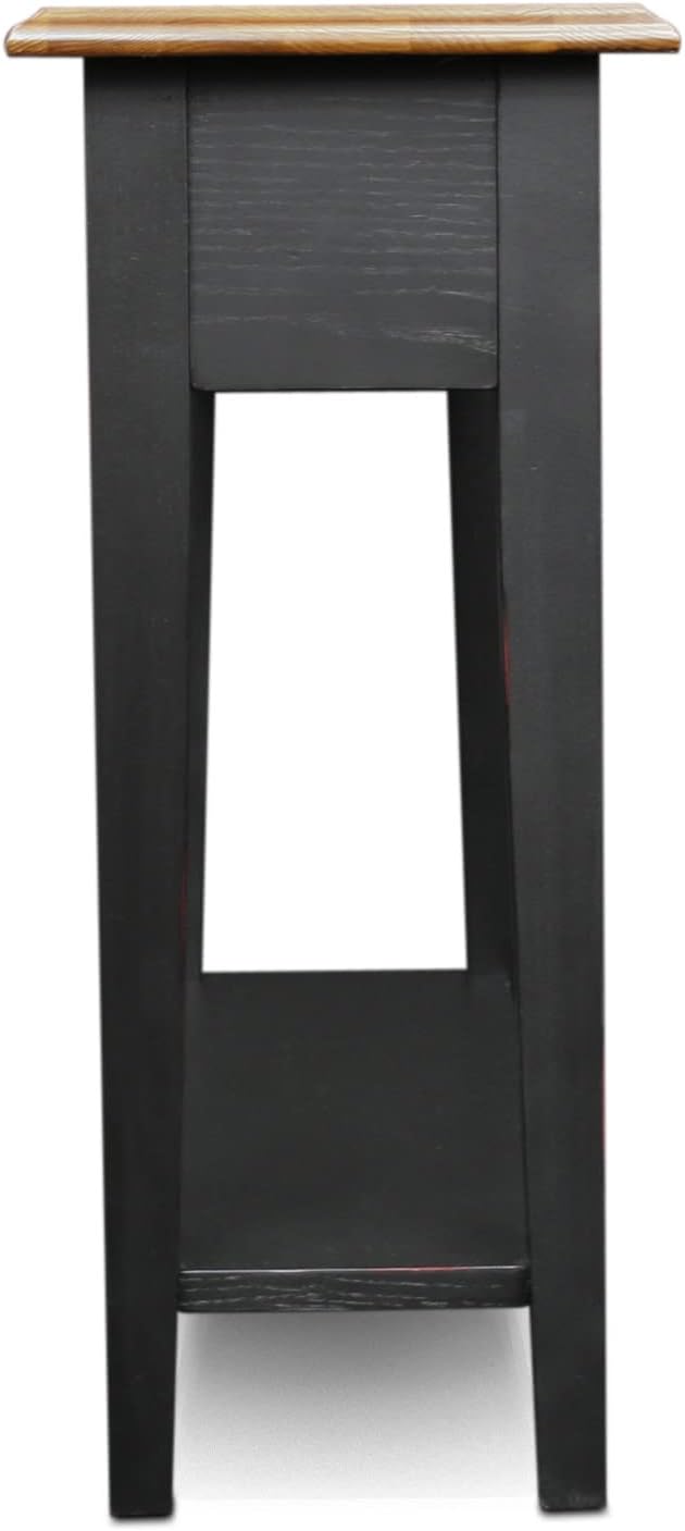 Leick Home Haven Ridge Narrow End Table, Solid Wood, with Drawer and Shelf, for Living Room and Small Spaces, Medium Oak and Black, 9017-SL