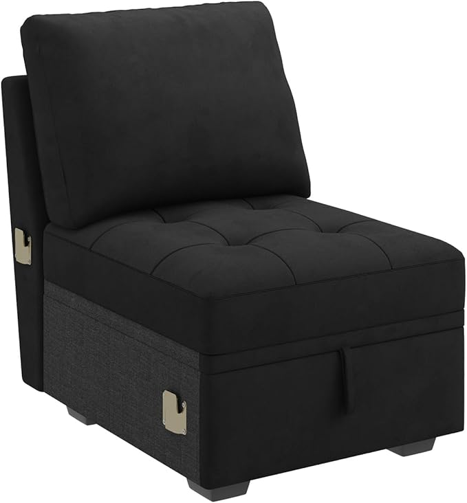 HONBAY Modular Sectional Sleeper Sofa with Pull Out Bed, Armless Chair for Sectional Couch, Black