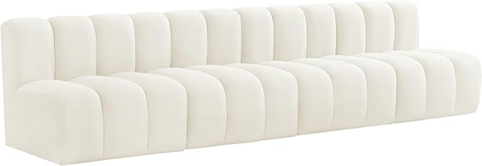 Meridian Furniture 103Cream-S4E Arc Collection Modern | Contemporary Modular Sofa with Soft Cream Velvet, Deep Channel Tufting, Modular Design, 119 W x 31 D x 30 H, Cream