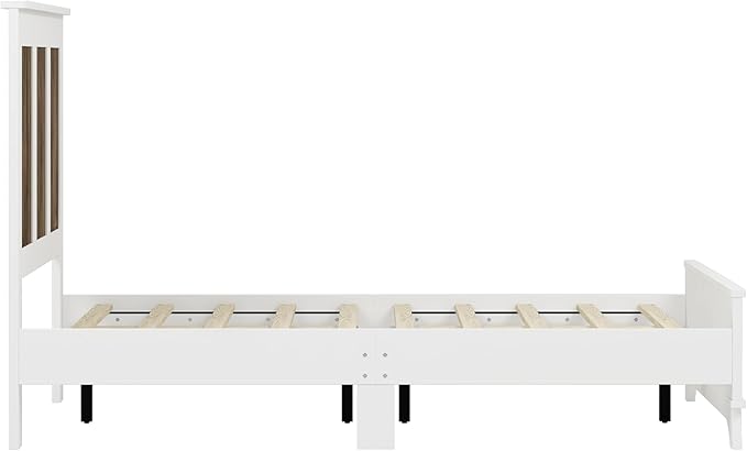 4 Pieces Bedroom Sets Full Size Farmhouse Platform Bed with Wooden Strip Decoration, 2 Storage Nightstands and A 6-Drawer Dresser with Metal Handle for Kids Teens Adults - White