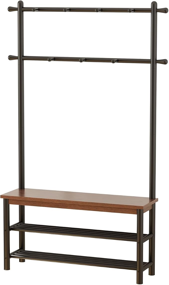 Coat Rack with Shoe Storage, Wood and Metal Frame, Entryway Hall Tree with Bench, Featuring 11 Hooks and 2-Tier Storage Shelves, 3-in-1, Entry Bench with Coat Rack (39.4" Walnut) - Image 9
