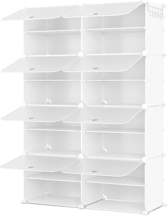 Shoe Rack 8 Tier Shoe Storage Cabinet with Door 32 Pair Tall Shoes Rack Organizer Free Standing Expandable Stable Plastic Easy Assembly Shoes Shelf for Closet Hallway Entryway Bedroom White - Image 7