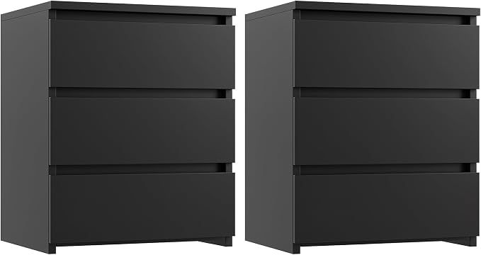 FOTOSOK Nightstand Set of 2 Black Nightstand with 3 Drawers, Black Bedside Table Night Stand for Bedroom with Cut-Out Handle, Sofa Side Table 3 Drawer Nightstand for Bedroom, 17.7W*15D*21.7H - Image 10