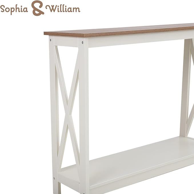 Sophia & William Farmhouse Console Table with Storage Shelf, 2 Tier Sofa Table for Entryway, Hallway, Living Room, Ivory
