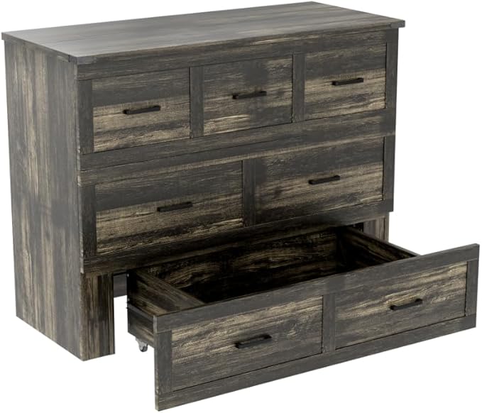 Bellemave Full Size Murphy Bed, Cabinet Bed with Charging Station and 1 Large Storage Drawer, Farmhouse Murphy Cabinet with Foldable Panel, Noisy Free, for Guest Bedroom, Living Room, Rustic Gray
