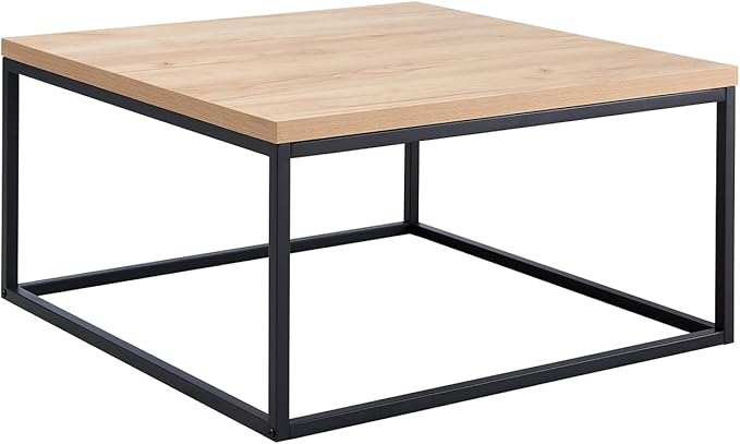 CENSI 30" Square Coffee Table, Natural Oak Light Wood Center Table for Living Room, Modern Industrial Farmhouse Cocktail Table, Extra Thick 1.2" Top with Sturdy Metal Frame, Scandi Style